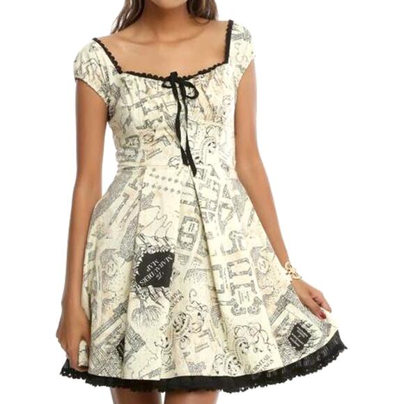 Harry Potter Marauder's Map Gothic Milk Maid Pinup Lolita Corset Tutu Dress XL - Picture 1 of 15